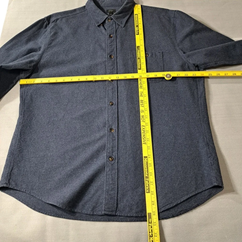 J Crew Men's Collared Button Shirt Blue XL Long Sleeve Leather Elbow Patch‎